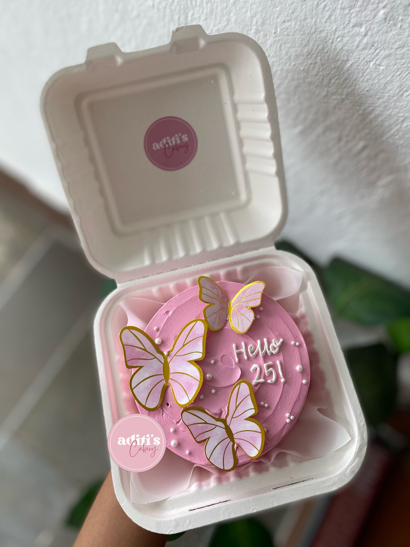 Pink bento cake with wafer butterflies